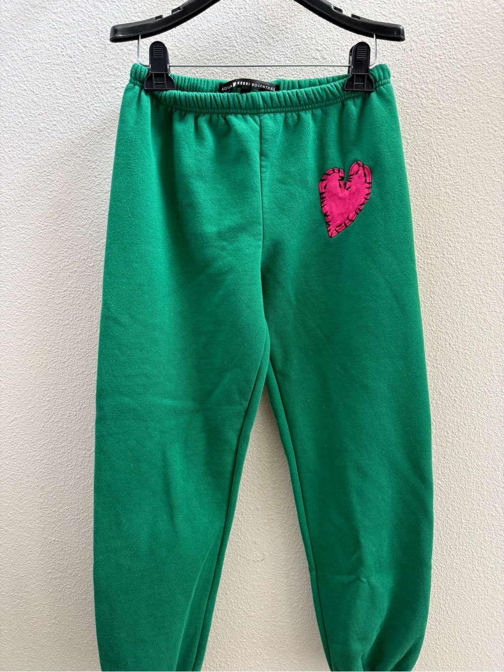 AQUA + Kerri Rosenthal Green Heart Patch Sweatpants Bloomingdale’s Exclusive